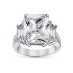 Art Deco Style 8CT CZ Emerald Cut Statement Engagement Ring Sterling Silver Cubic Zirconia Baguette Stones