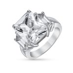 Art Deco Style 8CT CZ Emerald Cut Statement Engagement Ring Sterling Silver Cubic Zirconia Baguette Stones - Image 2