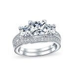 Vintage Style 3CT Princess Cut Past Present Future CZ Engagement Ring Band Set .925 Sterling Silver