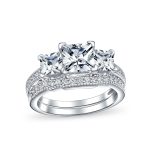 Vintage Style 3CT Princess Cut Past Present Future CZ Engagement Ring Band Set .925 Sterling Silver