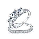 Vintage Style 3CT Princess Cut Past Present Future CZ Engagement Ring Band Set .925 Sterling Silver - Image 2