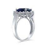 Classic 5CT Blue CZ Sapphire Cubic Zirconia Halo Engagement Ring Silver Plated - Image 2