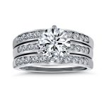 3.5CT Solitaire CZ 3 Row Enhancer Guard Engagement Ring Band Set Sterling Silver