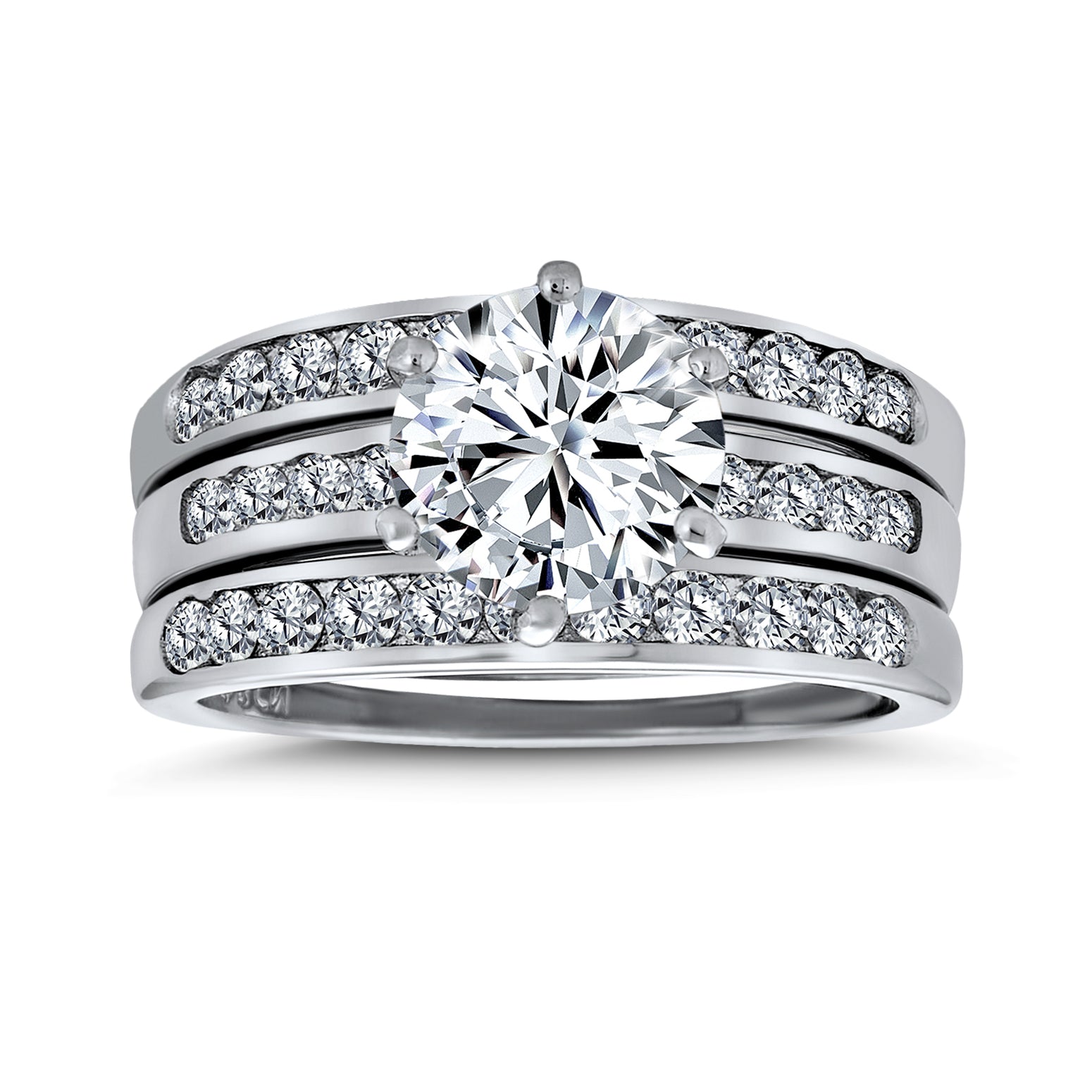 engagement-ring-set-cz-3-piece_dt-lr1585_12 3.5CT Solitaire CZ 3 Row Enhancer Guard Engagement Ring Band Set Sterling Silver - Image 1