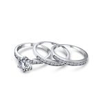 3.5CT Solitaire CZ 3 Row Enhancer Guard Engagement Ring Band Set Sterling Silver - Image 2