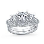 Vintage Style 3CTW CZ Cubic Zirconia Past Present Future 3-Stone Engagement Ring Set Sterling Silver