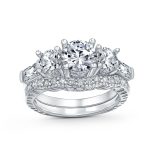 Vintage Style 3CTW CZ Cubic Zirconia Past Present Future 3-Stone Engagement Ring Set Sterling Silver