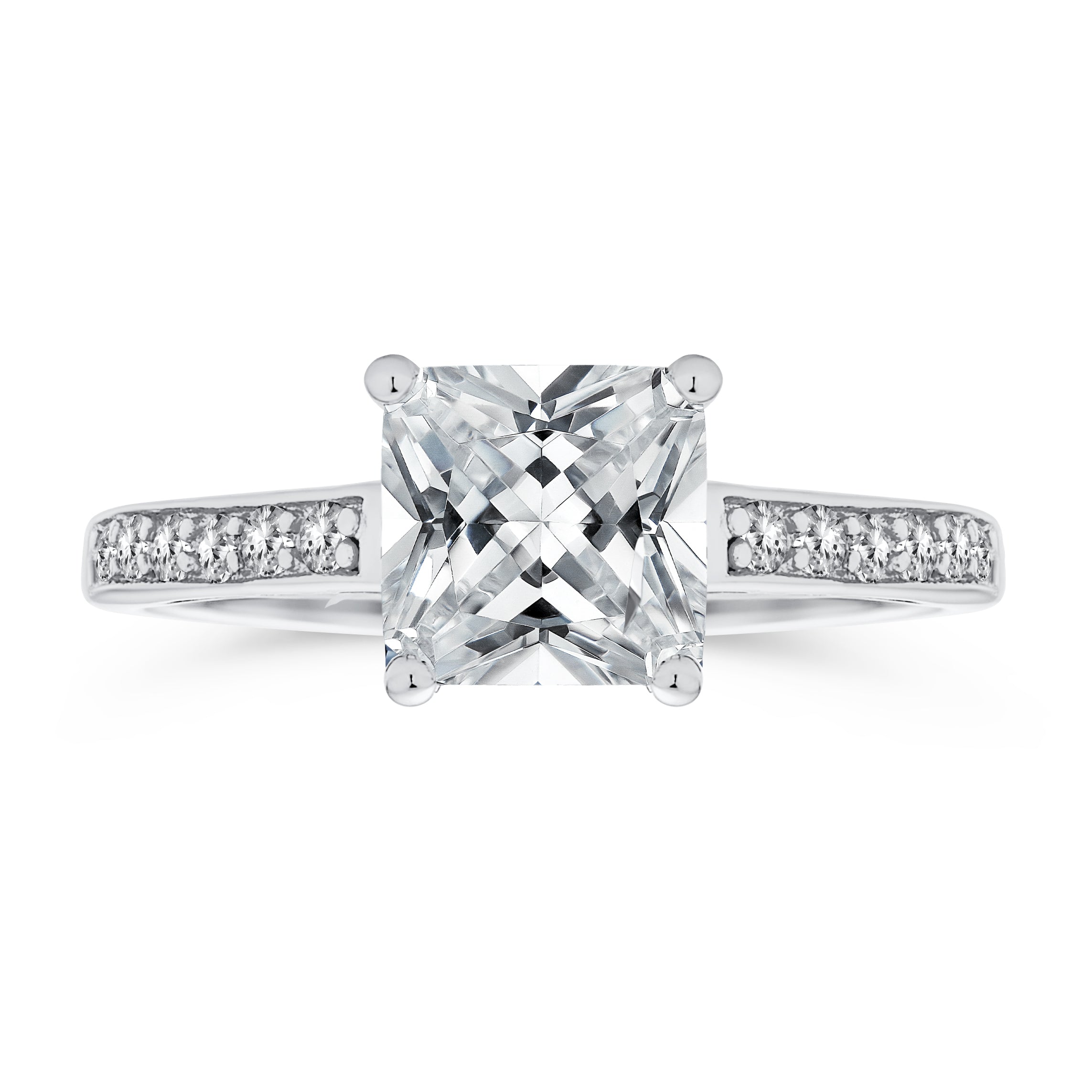engagement-ring-thin_pave-band_y115r-rs-cl-11 Classic 2.5CT CZ Square Princess Cut Solitaire Engagement Ring Sterling Silver Cubic Zirconia Pave Band - Image 1