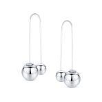 Geometric Long Wire Double Bead Ball Threader Earrings .925 Sterling Silver - Image 2