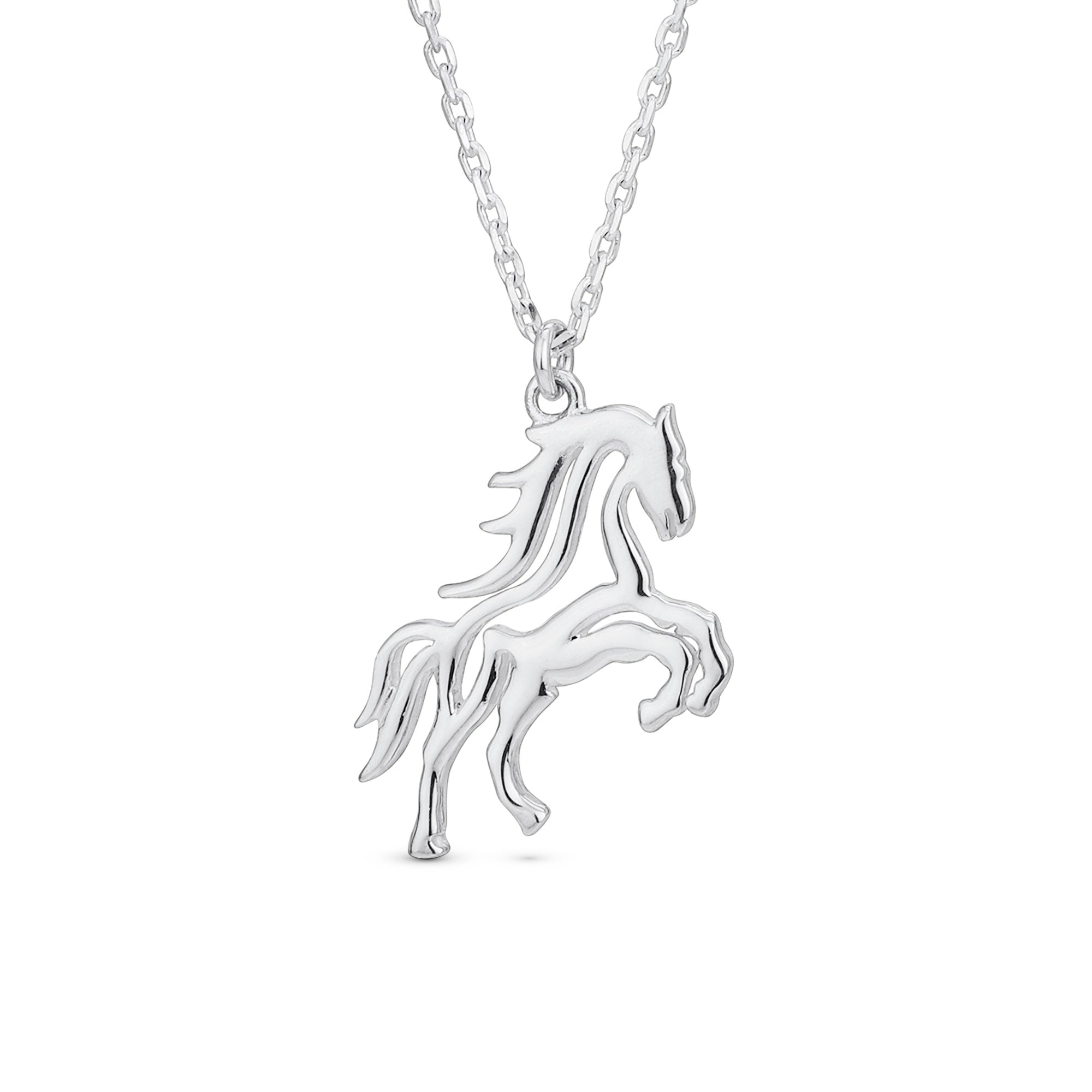 equestrian_horse_pendant_necklace_s995807n_1 Equestrian Galloping Thoroughbred Horse Pendant Necklace .925 Sterling Silver - Image 1