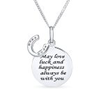 Round Inspirational Saying Quote CZ Horseshoe Necklace & Stud Earrings Set - Image 3