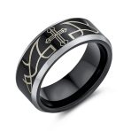 Laser Etched Titanium Wedding Band Ring with Catholic Cross Design Comfort Fit