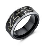 Laser Etched Titanium Wedding Band Ring with Catholic Cross Design Comfort Fit