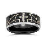 Laser Etched Titanium Wedding Band Ring with Catholic Cross Design Comfort Fit - Image 2