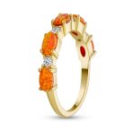 Thin CZ Accent Stackable Oval White Created Opal Band Ring .925 Sterling Silver - Image 4