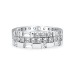 Geometric CZ Round Baguette Stackable Eternity Band Ring Set Sterling Silver