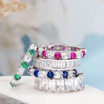 Cubic Zirconia Cocktail Statement Ring: Emerald Cut Baguette CZ Eternity Band - Image 15