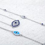 Spiritual Protection Amulet Evil Eye Pendant Station Necklace .925 Sterling Silver - Image 5