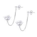 Ear Cuff Cartilage CZ Evil Eye Double Pierced Helix Chain Ball Stud Earrings