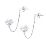 Ear Cuff Cartilage CZ Evil Eye Double Pierced Helix Chain Ball Stud Earrings