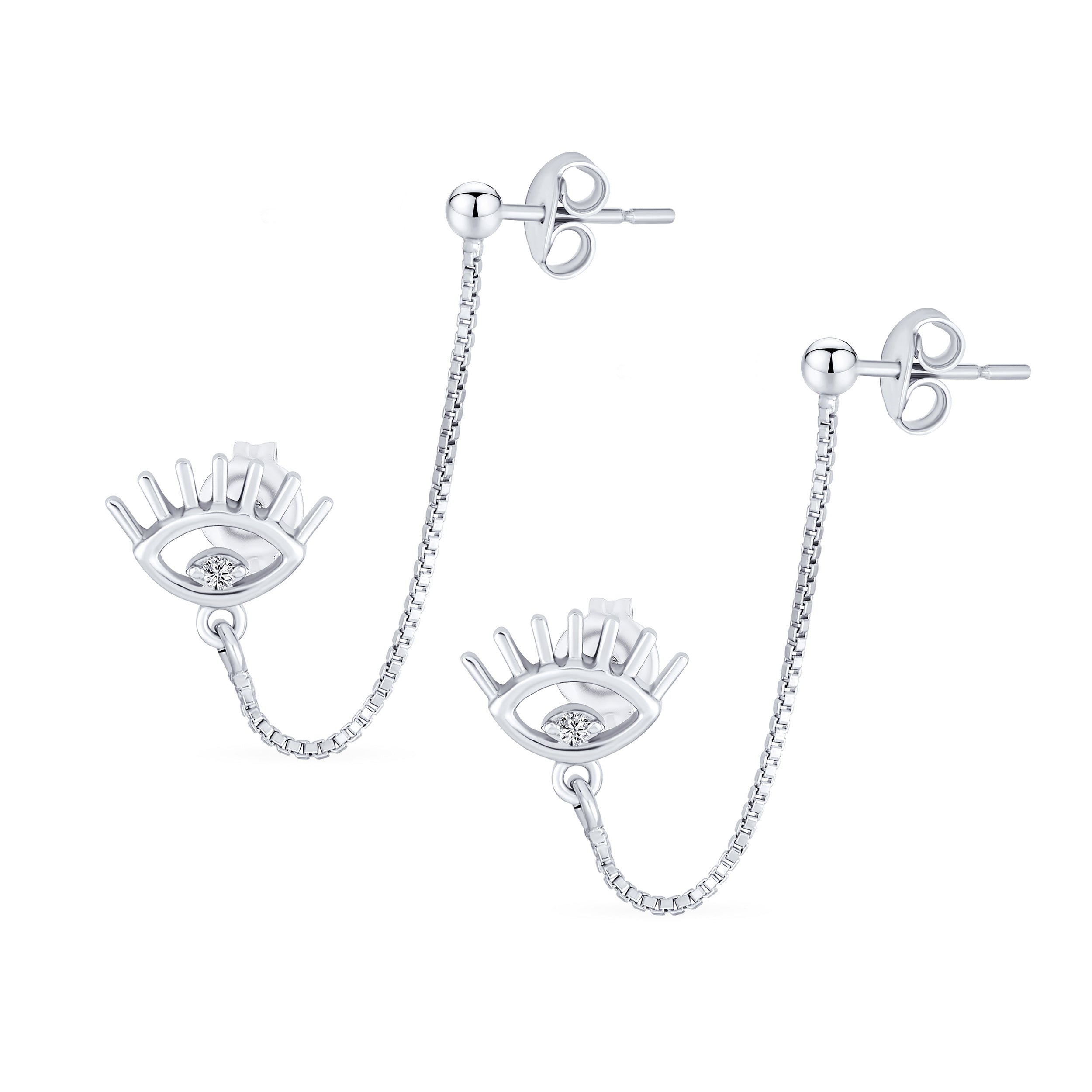 evil-eye-cz-cartilage-stud-earring-srn-s545801es-000 Ear Cuff Cartilage CZ Evil Eye Double Pierced Helix Chain Ball Stud Earrings - Image 1
