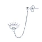 Ear Cuff Cartilage CZ Evil Eye Double Pierced Helix Chain Ball Stud Earrings - Image 2