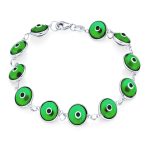 Good Luck Amulet Turkish Translucent Green Glass Evil Eye Bracelet .925 Sterling Silver 7.5 Inch - Image 7