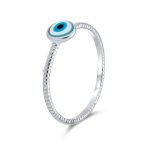 Minimalist Stackable Midi Tiny Evil Eye Ring Thin Band .925 Silver Sterling - Image 2