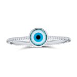 Minimalist Stackable Midi Tiny Evil Eye Ring Thin Band .925 Silver Sterling
