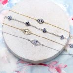 Delicate Tiny Evil Eye Charm Bracelet Pave CZ Accent Gold Plated .925 Sterling Silver - Image 5