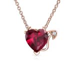 Romantic Ruby Red Devil Heart Pendant Necklace in Rose Gold Plated Silver - Image 2