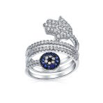Spiritual Blue CZ Hamsa Evil Eye Wrap Bypass Statement Ring Silver Plated - Image 2