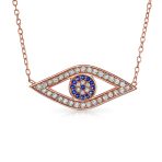 Turkish Blue Evil Eye Pendant Necklace with Pave CZ in Sterling Silver - Image 2