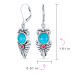 Western Native American Style Turquoise & Carnelian Gemstone Dangle Earrings - Image 4