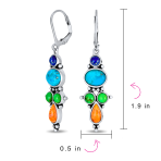 Western Style Multicolor Stones Lapis Turquoise Coral Dangle Earrings .925 Sterling Silver Lever Back - Image 4