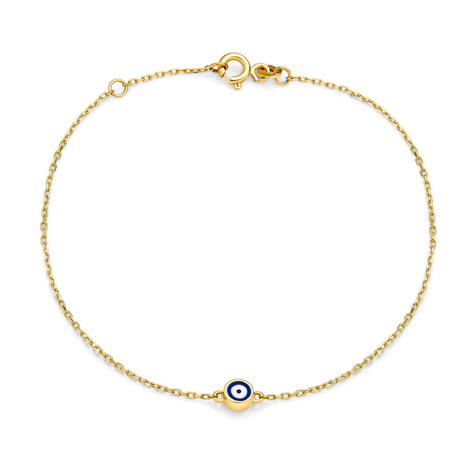 eye-14k-gold-evil-bracelet_iy-14kbr-az_1 Simple Minimalist 14K Yellow Gold Amulet Tiny Blue Evil Eye Charm Bracelet 6.5-7.25" Adjustable - Image 1