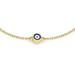 Simple Minimalist 14K Yellow Gold Amulet Tiny Blue Evil Eye Charm Bracelet 6.5-7.25" Adjustable - Image 2