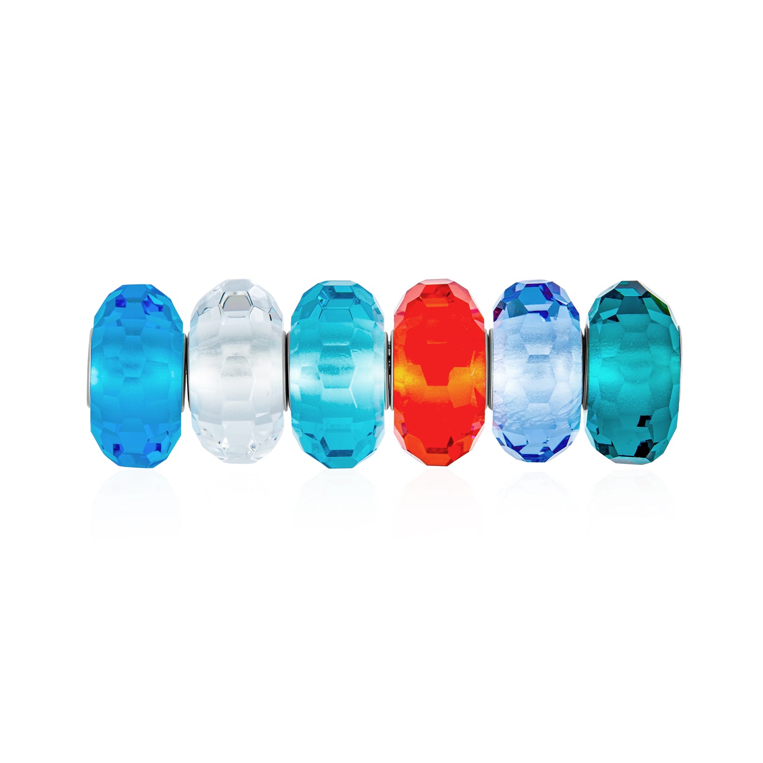faceted-color-orange-blue-teal-bead-translucent-pbx-hgsc-038r_1 Multi Color Set Translucent Blue Green Red Glass Charm Bead Sterling Silver Core For Bracelet - Image 1