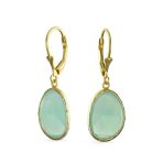 Elegant Oval Pastel Stone Dangle Earrings Pink Aqua Mint Green 14K Gold-Plated