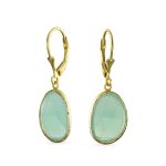 Elegant Oval Pastel Stone Dangle Earrings Pink Aqua Mint Green 14K Gold-Plated