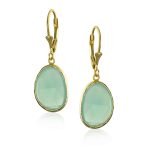 Elegant Oval Pastel Stone Dangle Earrings Pink Aqua Mint Green 14K Gold-Plated - Image 3