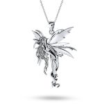 Whimsical Fairy Pendant Necklace Tinkerbell Pixie Angel Oxidized .925 Sterling Silver