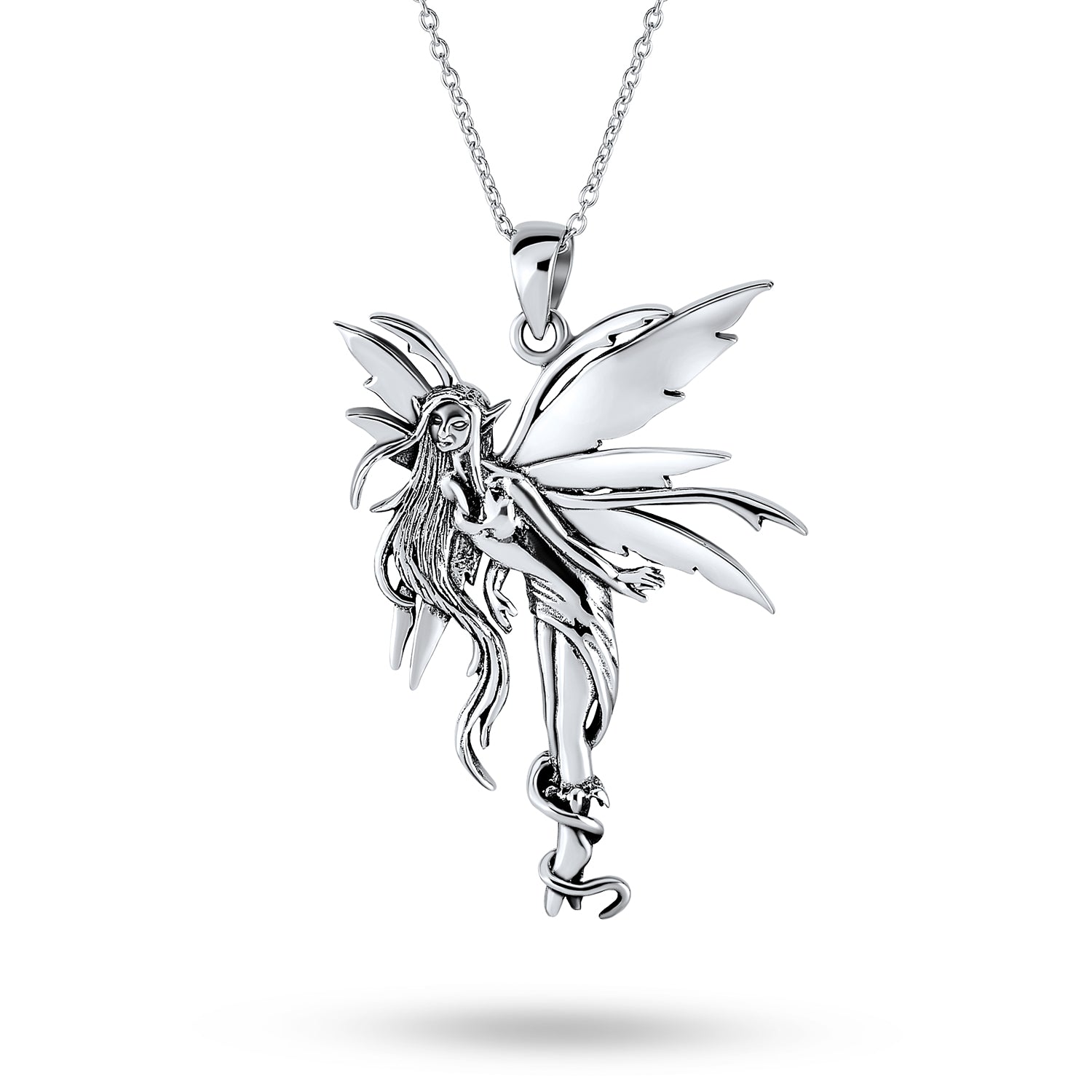 fairy-pendant-necklace-silver-firefly_ps-tp2825_1 Whimsical Fairy Pendant Necklace Tinkerbell Pixie Angel Oxidized .925 Sterling Silver - Image 1