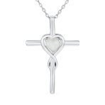 Timeless Faith Hope Love White Opal Heart Infinity Cross Pendant Necklace Silver