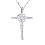 Timeless Faith Hope Love White Opal Heart Infinity Cross Pendant Necklace Silver - Image 2