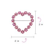 Romantic Large Statement Pink Crystal Flower Heart Brooch Scarf Pin Silver Plated - Image 4