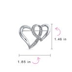 Romantic Large Statement Crystal Double Heart Brooch Scarf Pin Silver Plated - Image 4