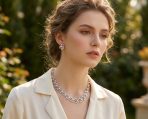 Fashion Faux White Pearl Pave CZ Leaf Motif Bib Statement Necklace Earring - Image 3