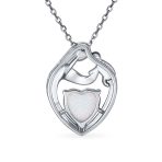 Opal Heart Loving Mother Family Necklace Pendant .925 Sterling Silver - Image 3