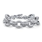 Chunky Chain Link Bracelet with Large Oval Links Toggle Clasp Matte SilverGold - Image 2